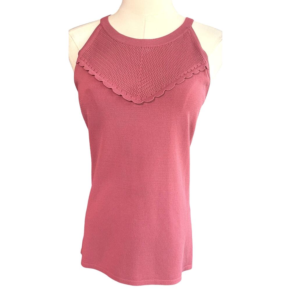 Coral Knit Top Sleeveless NWT Scallop Crochet Cut Away WHBM XS Silky Bodycon
